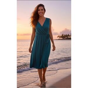 GARNET HILL Teal Faux‎ Wrap Dress